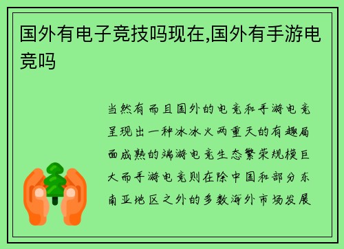 国外有电子竞技吗现在,国外有手游电竞吗
